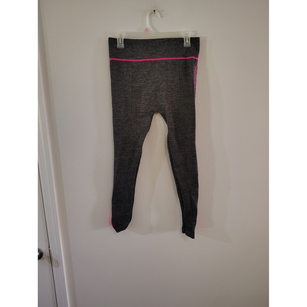 Feathers Heather Gray Neon Pink Trim High Waist Leggings Womens 1X/2X Activewear